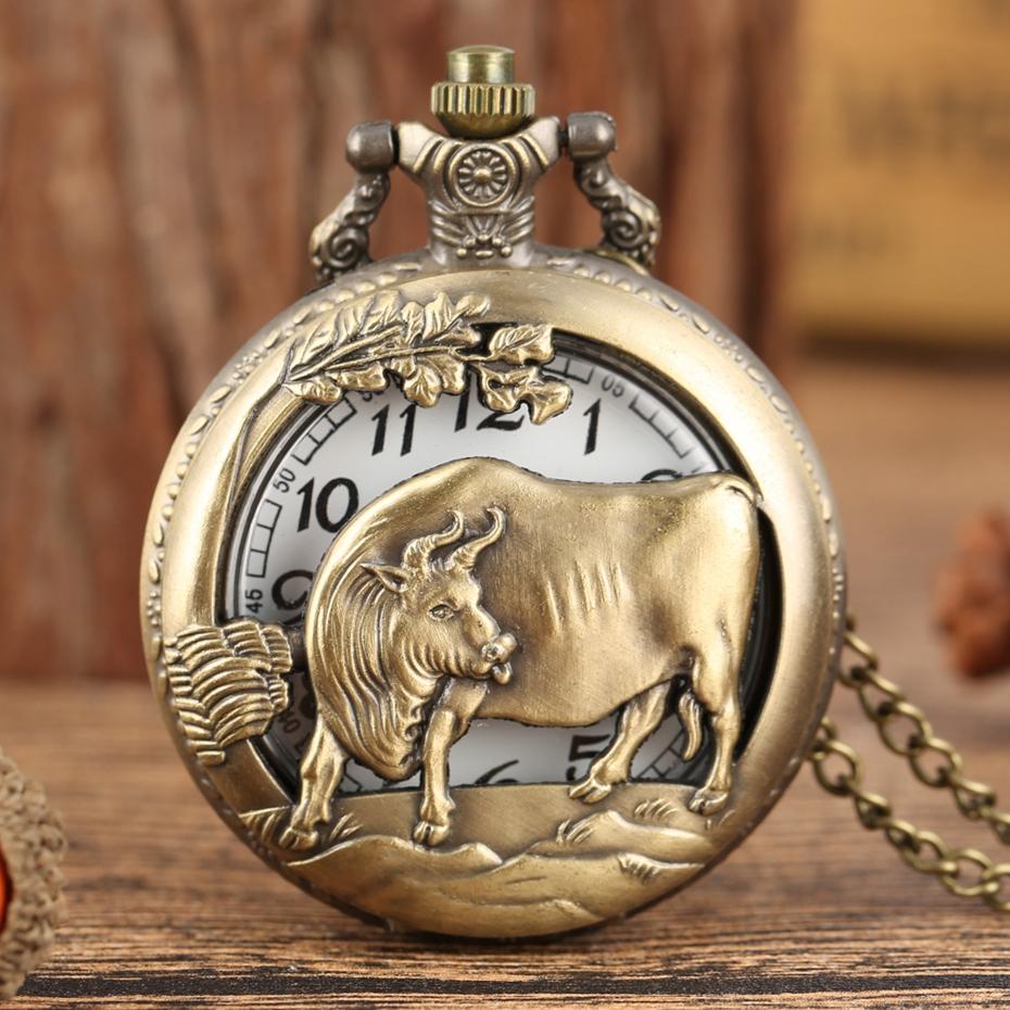 Vintage Chinese Zodiac Quartz Pocket Watch Necklace Pendant Gift Collectible Gifts for Men Women
