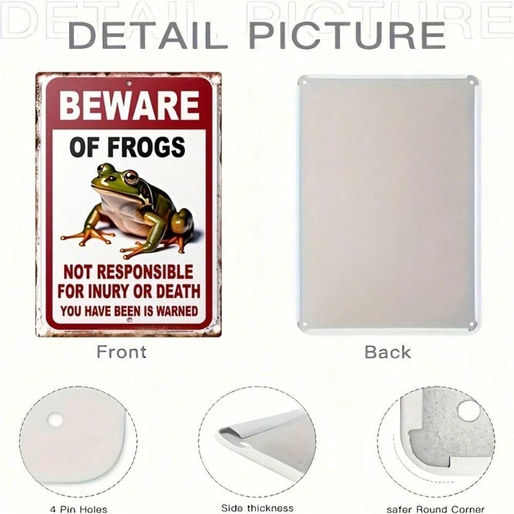 Vintage Frog Warning Metal Sign, Funny Wall Art, Distressed Iron Plaque, Rustic Bar Decor Gift