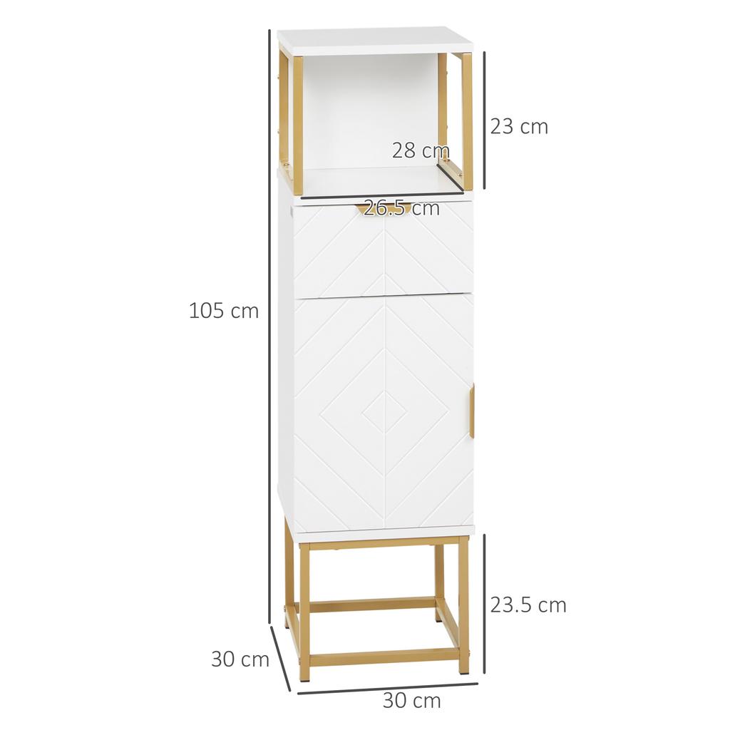 Mobile Bathroom Cabinet With Drawer Cupboard And Shelf In Wood And Metal 30x30x105cm White