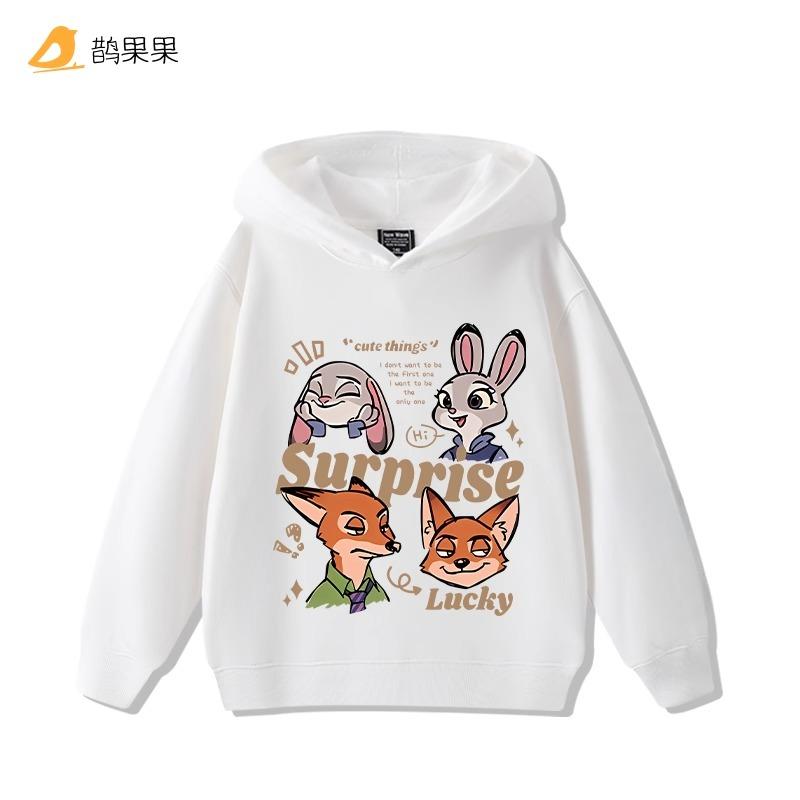 

Одежда Zootopia с совместным брендом Детская одежда Мультяшный кролик Джудини Принт Осень и зима Толстовка Повседневная одежда для улицы 100