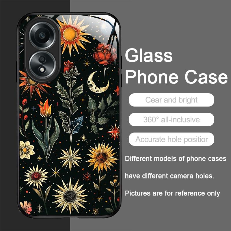 Aesthetic Sunflowers and Moon Pattern Tempered Glass Phone Case for OPPO Realme 14 13 12 11 10 Pro Plus GT Neo3 2 X7 Pro Covers