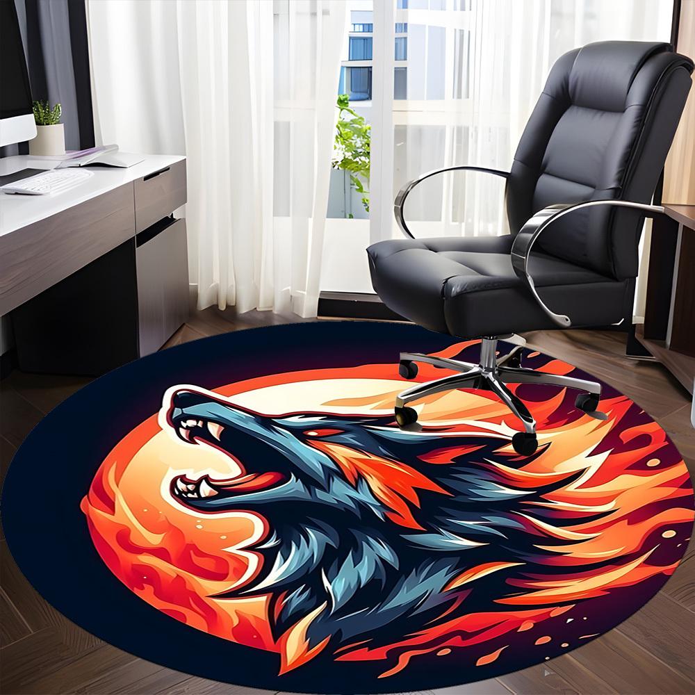 1pc Flame Wolf Office Round Area Rug, Under Office Chairs Bedroom Living Room Home Decor, Room Deco, Available in Various Sizes