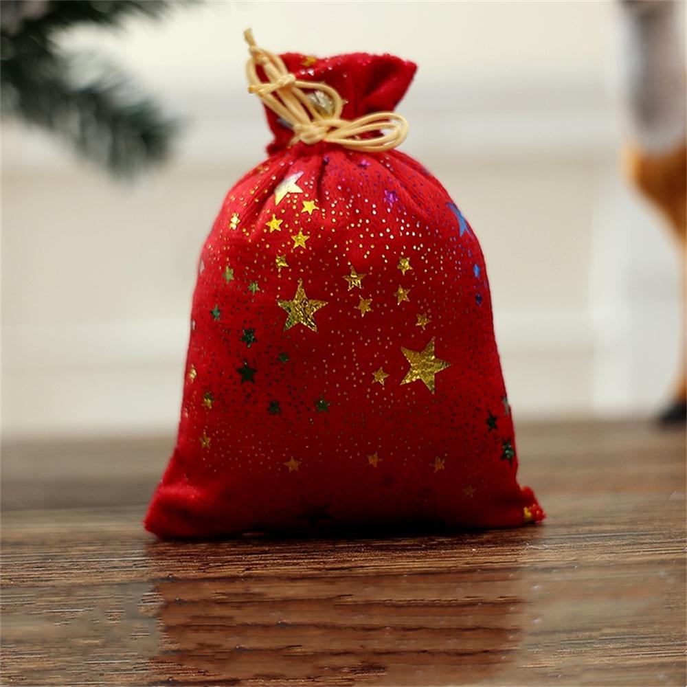 Christmas Cotton Linen Gift Bags Xmas Tree Printed Drawstring Pocket Christmas Party Gift Packaging Jewelry Storage Bags