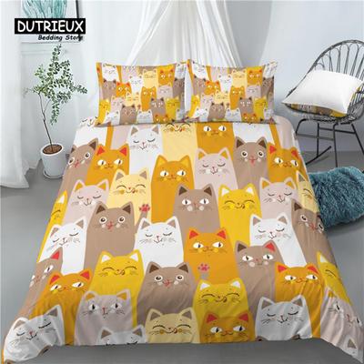 3D Cartoon Cat Print Home Living Luxury 2/3Pcs Comfortable Duvet Cover PillowCase Bedding Sets Queen and King EU/US/AU Size
