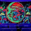 Blacklight Skull Moon Tapestry UV Reactive Mushroom Tapestries Neon Galaxy Planet Tapestry Black Light Glow In The Dark Tapestry