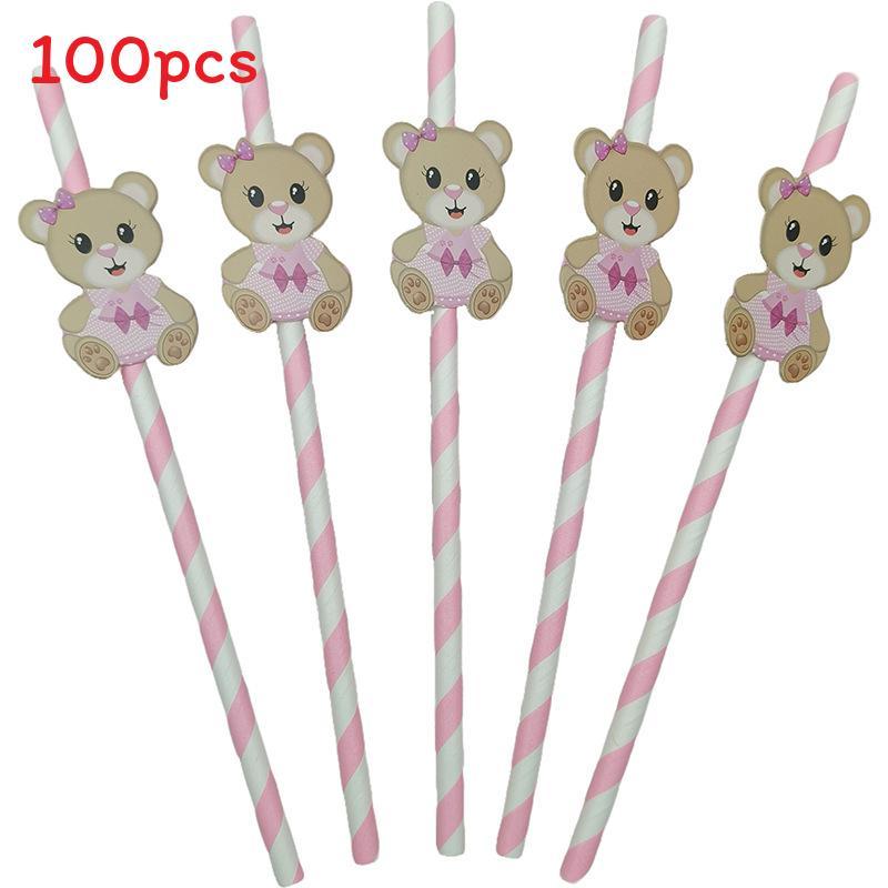 Teddy Bear Party Paper Straws For Cake Decor And Drink Presentation