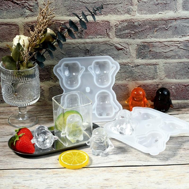 Mehrzweck Robuste Silikon Pinguine Eiswürfelform mit Deckel 4 Fächer Whiskey Eisform Leichtes Entformen Heimzubehör