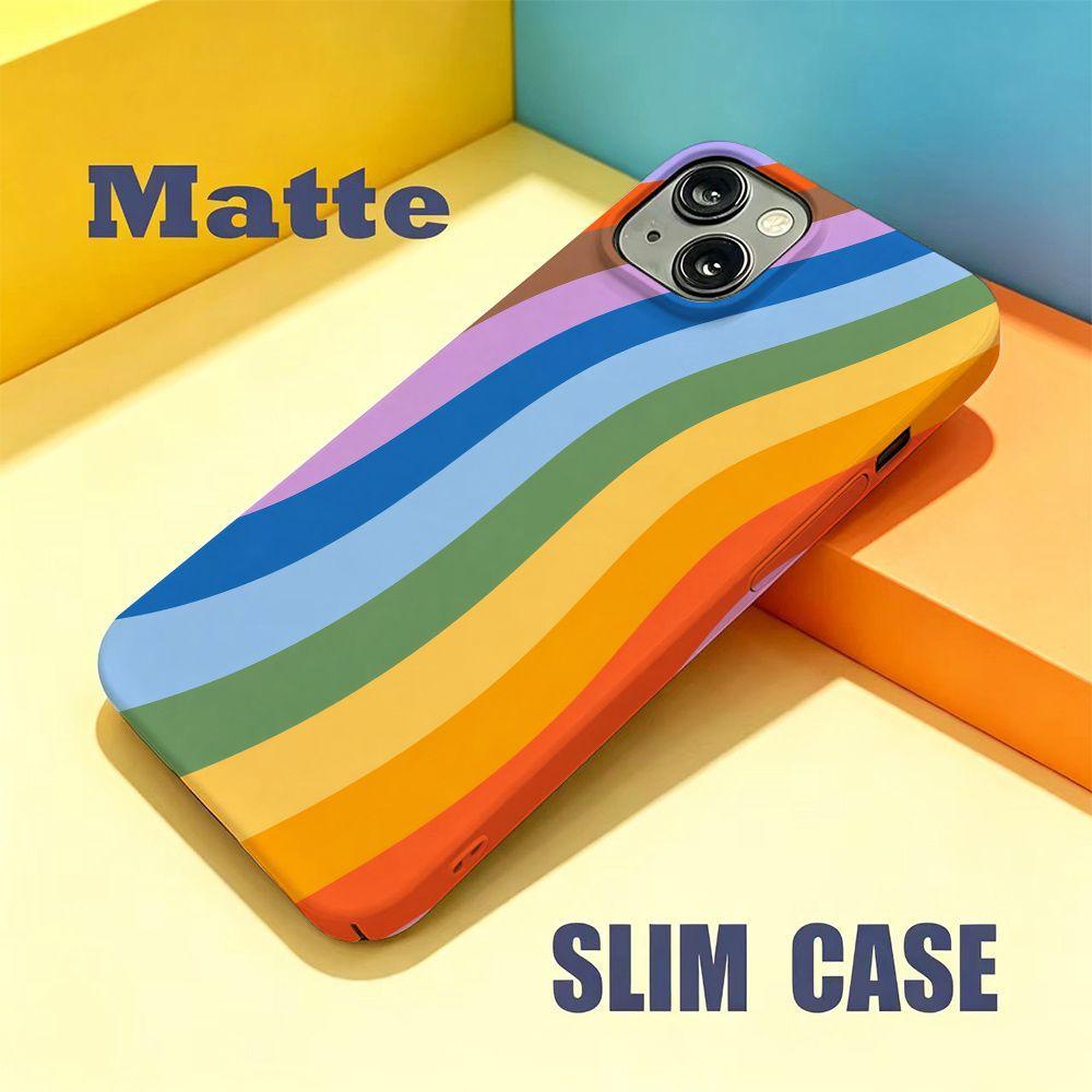 POD Rainbow Wave Stripe Mobile Phone Case for iPhone16promax All-inclusive Large Hole Film Hard Case