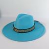 Felt Hat with Vintage Leather Belt, Fashionable European and American Jazz, Classic Church Style, Wide Brim, 9.5cm
