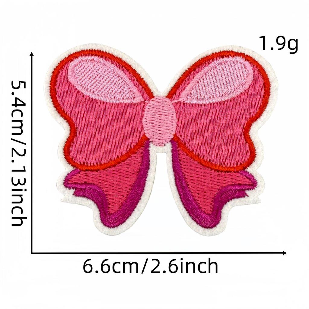 Cartoon Pink Series Embroidered Patch Bowknot Flower Applique Clothing Accessories with Hot Melt Adhesive