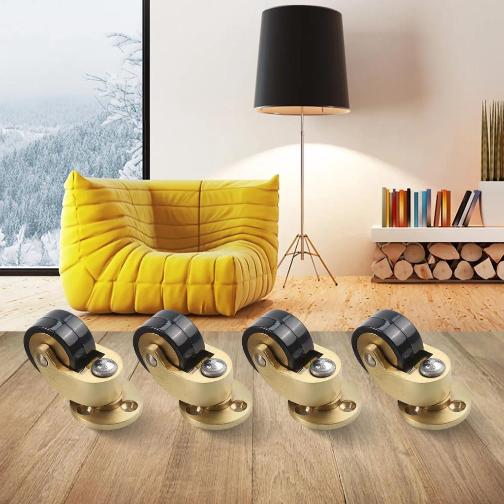 360 Degree Rotation Brass Casters Robust Load-Bearing Design Brushed Brass Finish Caster Wheels Set Gold Black