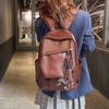 Retro Hong Kong Style Soft Leather Backpack, Men's and Women's Locomotive Style Backpack, College Student Schoolbag, Cool Waterproof Computer Bag