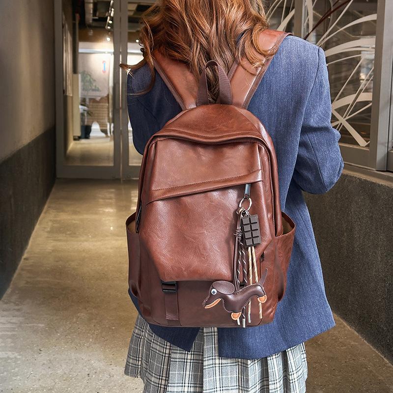 Retro Hong Kong Style Soft Leather Backpack, Men's and Women's Locomotive Style Backpack, College Student Schoolbag, Cool Waterproof Computer Bag