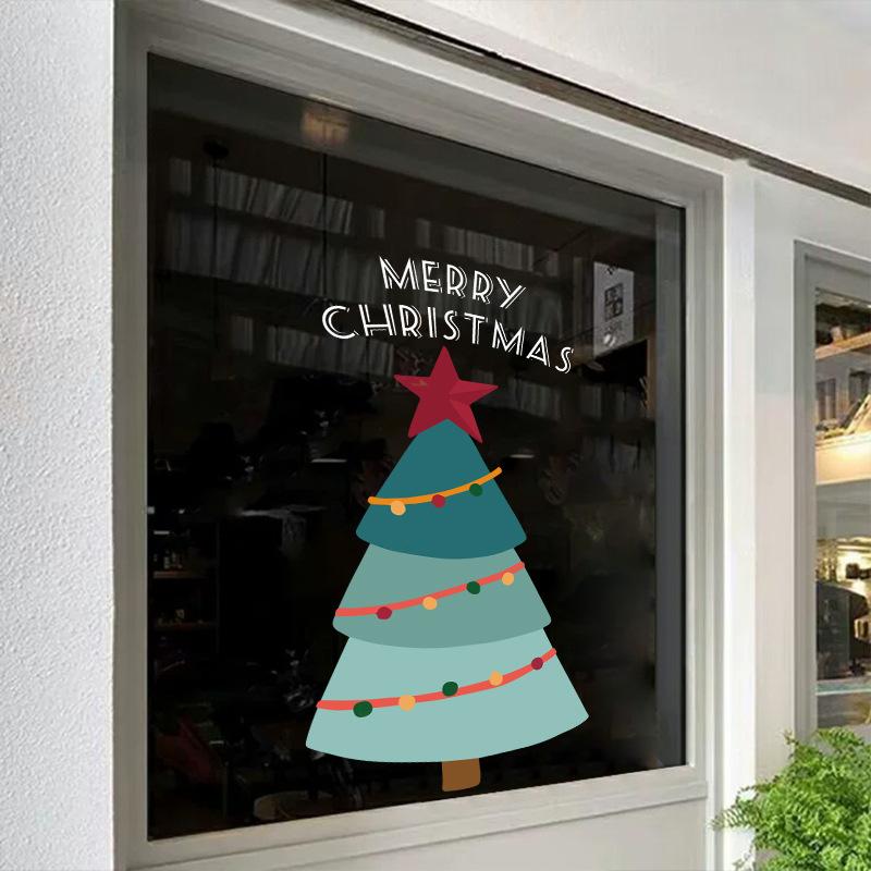 Christmas decoration cartoon Christmas tree showcase glass door festive atmosphere decoration window decoration electrostatic stickers