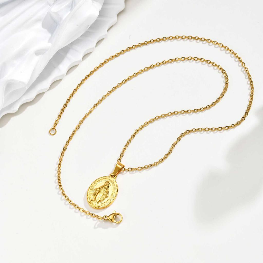 Gold Plated Virgin Mary Pendant Necklace For Women Stainless Steel Chain Choker Necklaces Religious Pray Jewelry Gift