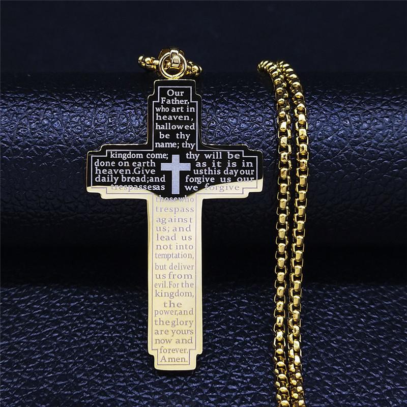 Classic Bible Cross Chain Necklace Men's Stainless Steel Pendant Necklace