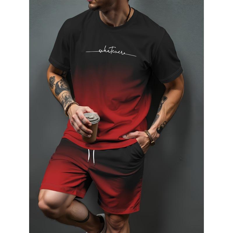Sommer Herren Paris Print Kurzarm T-Shirt & Shorts Set Rundhals Farbverlauf Kurzarm Damen T-Shirt Shorts Set