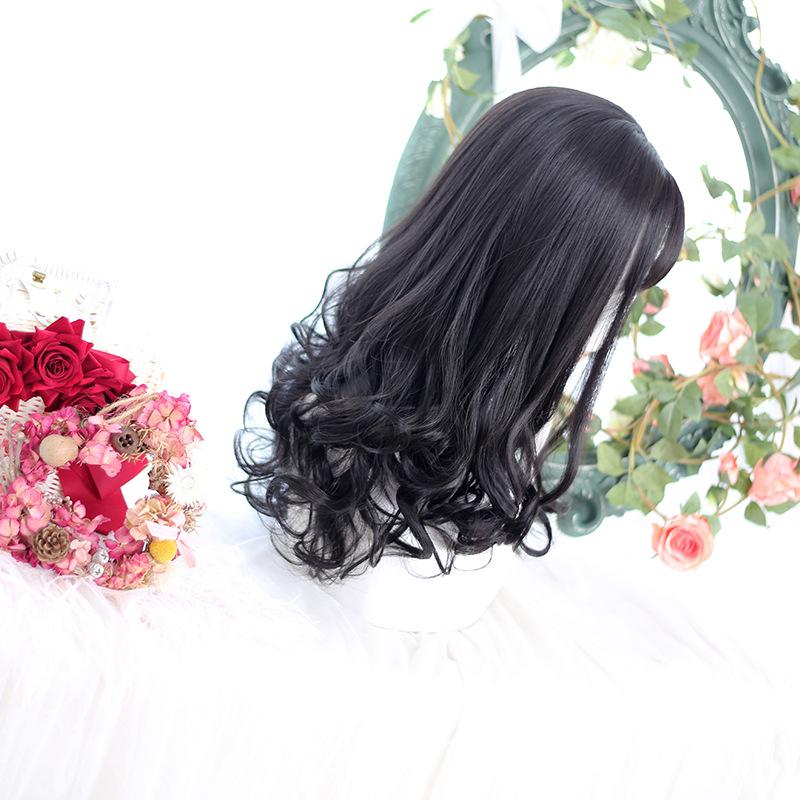 Bybrana Ladies Long Hair Big Wave Bangs Lolita Wig Synthetic Hair Cute High Temperature Resistant
