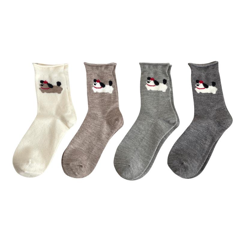 Woolen Socks for Women, Thick and Warm Mid-calf Socks for Autumn and Winter, Cartoon and Cute Grey Long Socks, Pile Socks
