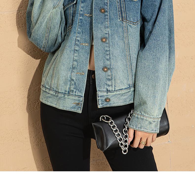 Xin Ge Gradient Blue Denim Jacket - 2025 Autumn Slimming Tencel Cotton