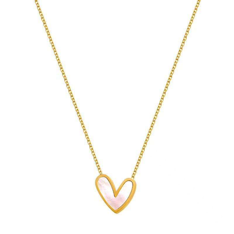 Heart Pendant Necklace Dainty Gold Plated Link Chain Shell Stainless Steel Jewelry Women's Anniversary