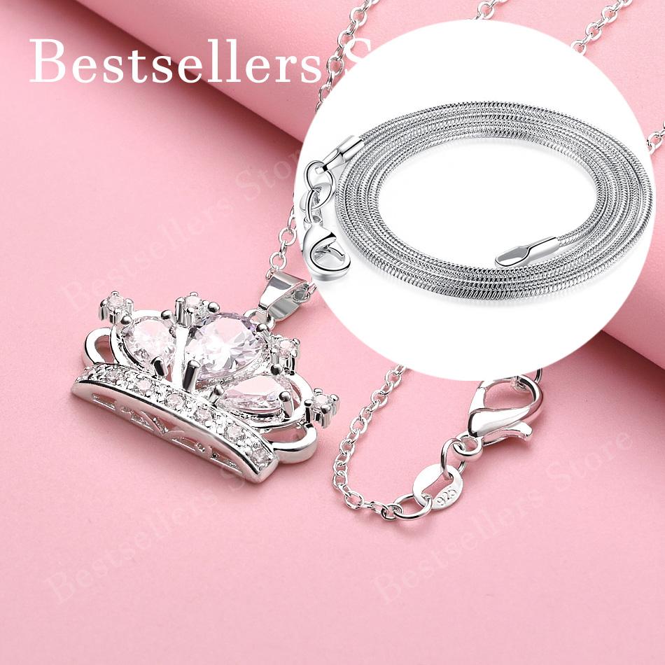 925 silver 16-30 inch luxury crown zircon pendant necklace for women's fashion wedding accessories and jewelry