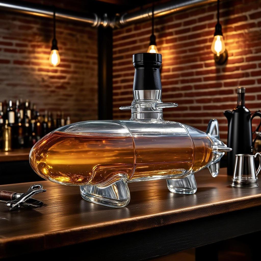 Nová skleněná karafa na whisky ve tvaru ponorky, dekorativní karafa na whisky ve tvaru ponorky pro párty, bar, domov