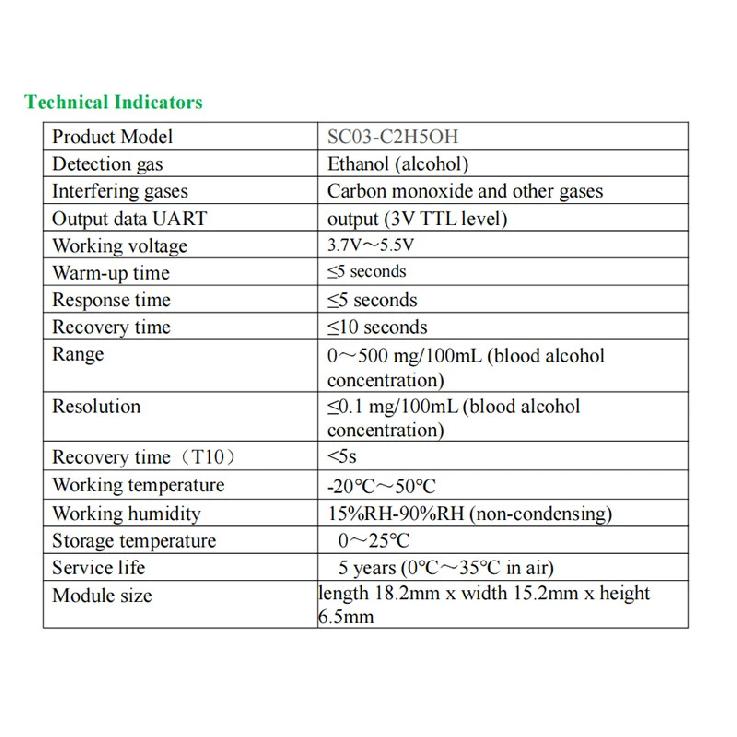 Electrochemical C2H5OH Alcohol Sensor Module