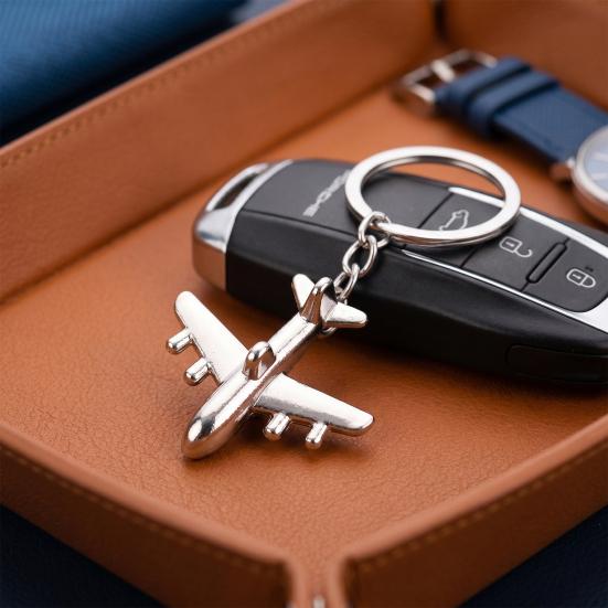 Aircraft Keychain Alloy Mini Plane Model Electroplated Key Ring with Chain Buckle for Travel Aviation Souvenir