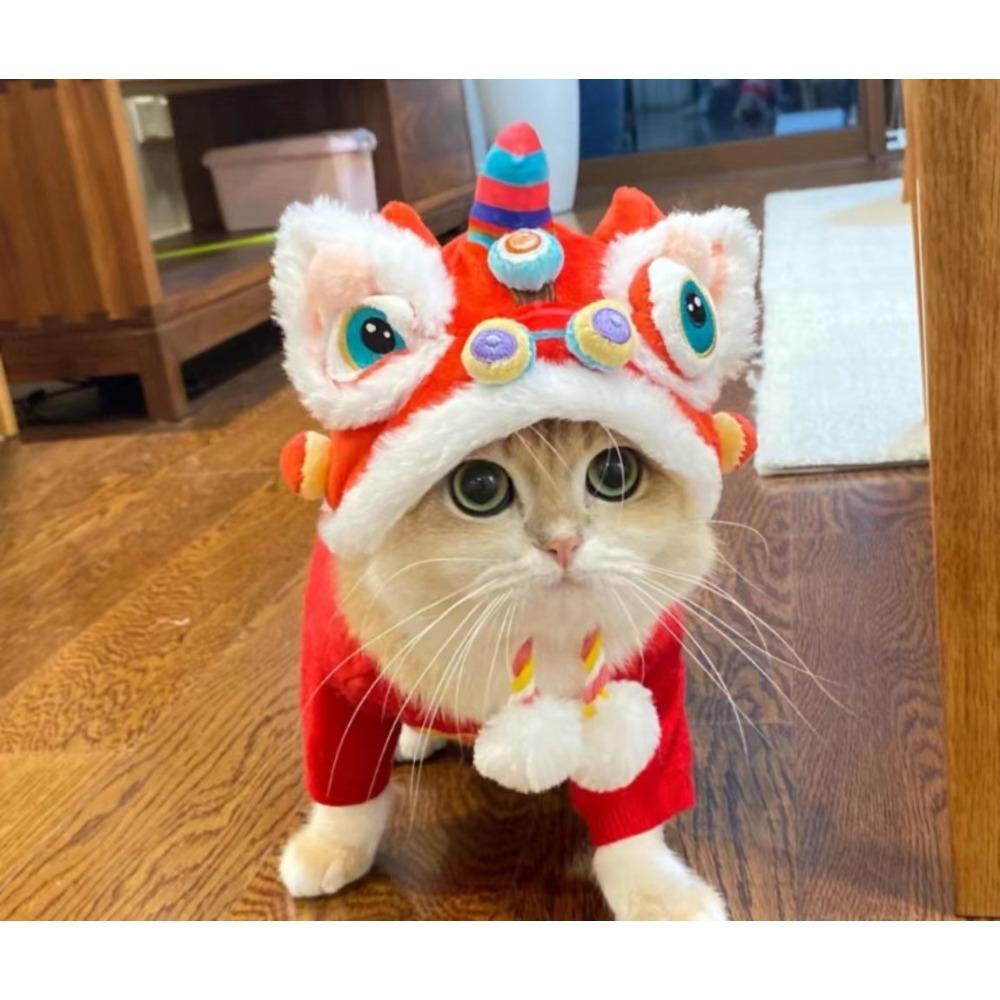 Cat Funny New Year Transformation Headgear Pet Supplies Hats Autumn and Winter Tiger Headgear Chinese Style Pet Decoration Hats