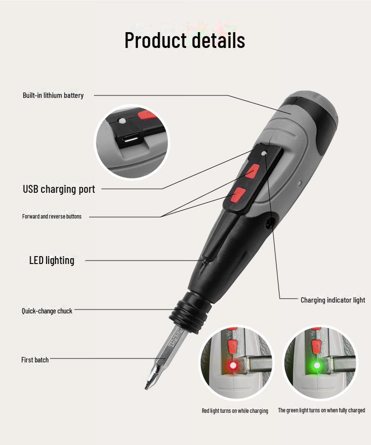 3.6V Rechargeable Electric Screwdriver with Lithium Battery and Straight Handle Repair Tool Set
