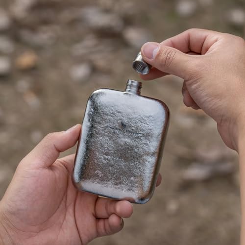 Boundless Voyage Titanium Hip Flask, Gold, 170ml Capacity, Lightweight Flask with Funnel, for Outdoor Camping, Model Ti3263D (Silver), 4 Colors