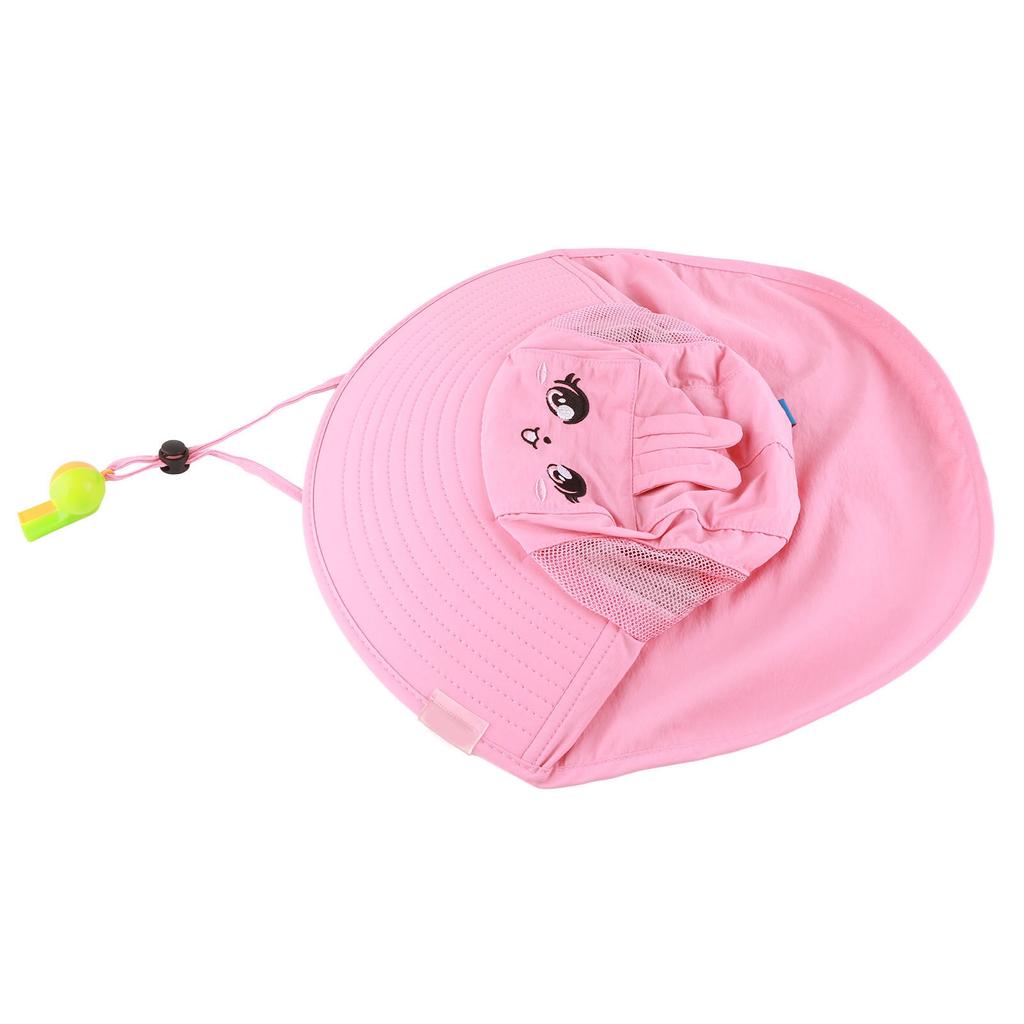 Dziewczęcy kapelusz przeciwsłoneczny z ochroną UV, uroczy nadruk z kreskówki, szerokie rondo, dziecięca czapka do zabawy na plaży na lato, różowa