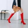 Winter Women Lace-up Platform Knee High Boots Red Black Spike Heel Round Toe Sexy Dress Party Lady Buckle Belt Zipper Long Boots