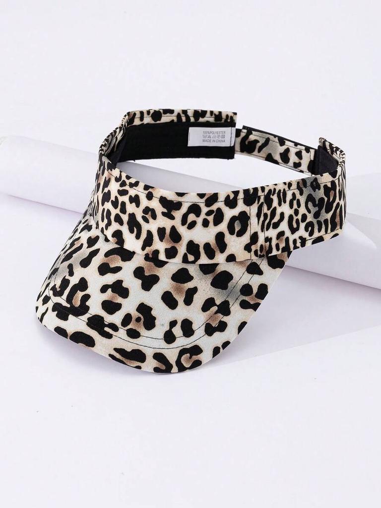 Adjustable Leopard Print Visor Sun Hat For Women Beach Outdoor Party