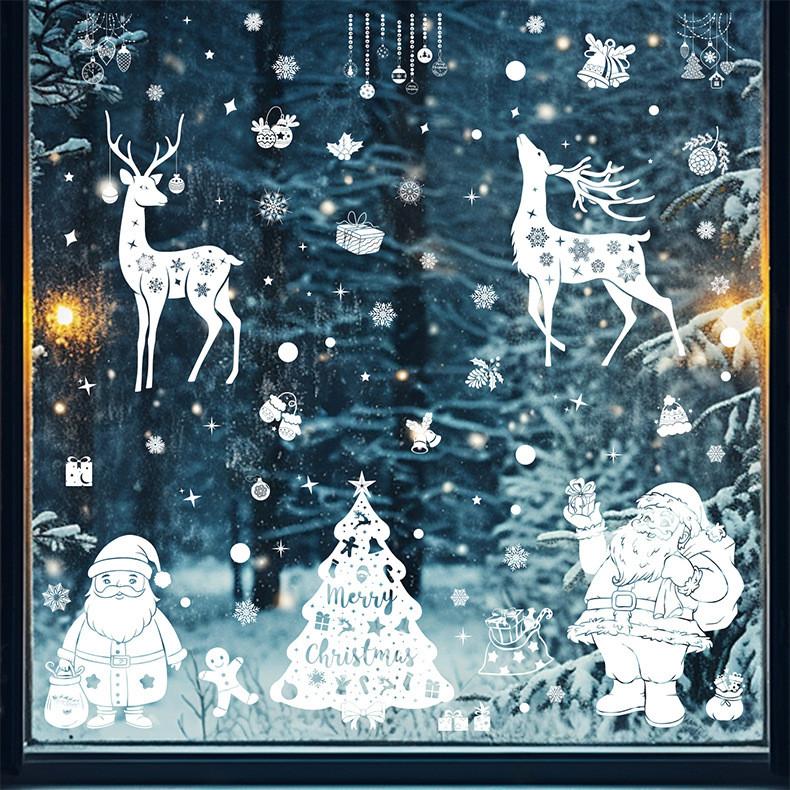 Window Clings Christmas Pvc Reindeer And Snowflake Decals Set Holiday Decoration