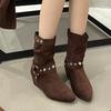 Short Boots Women's Boots Inner Height Increase 2025 Autumn and Winter New European Beautiful Women's Boots Flat-bottomed Suede Short Boots Pointed Th