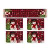 5Pcs Christmas Buffalo Plaid Placemats And Table Runner Set Cute Snowman Print Heat Resistant For Christmas Decoration