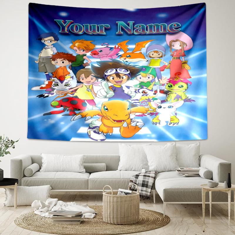 Personalized Name Digimon Tapestry, Wall Hanging Tapestry, Pattern Tapestry for Dorm Bedroom Living Room Wall Art Photography Backdrop