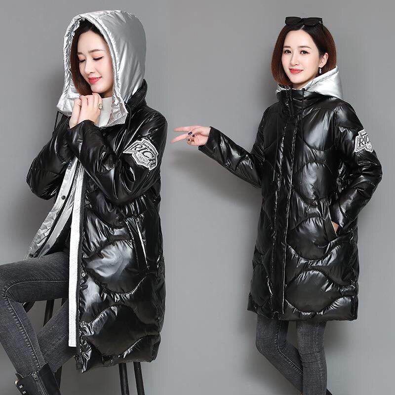 

Women s Winter Plus Size Padded and Thickened Casual Solid Colour No-wash Down Jacket Medium-length Zip Section Hooded Warm Outerwear XXS