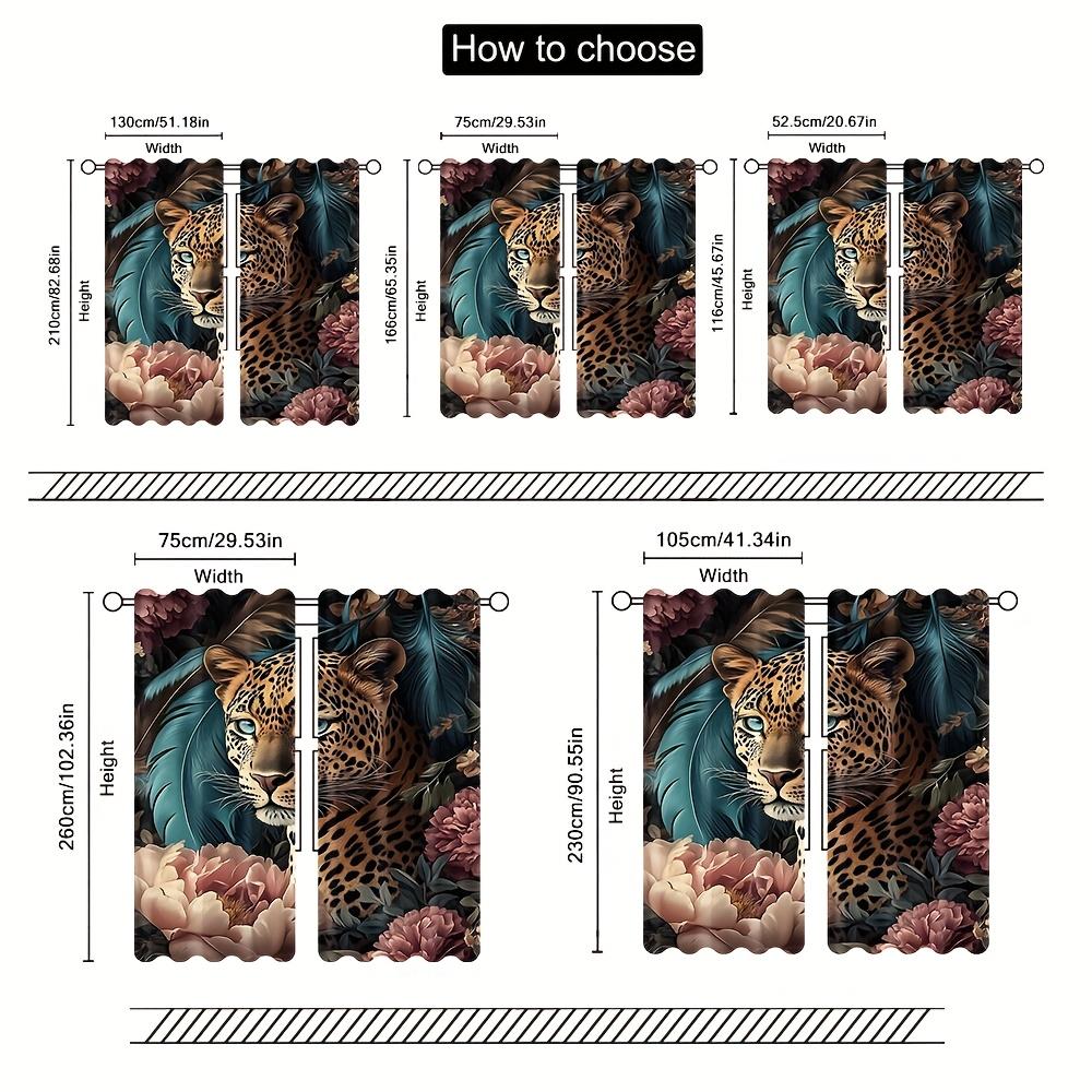 Set Of 2 Animal Curtains Daisy Peony Flower Green Leaf Leopard Pri Modern Made Polyester