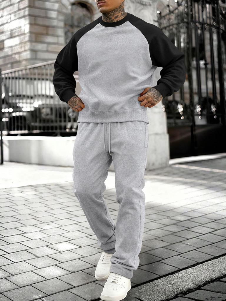 Plus Size Men's Fleece Sports Set: Loose Round Neck Sweatshirt & Running Suit