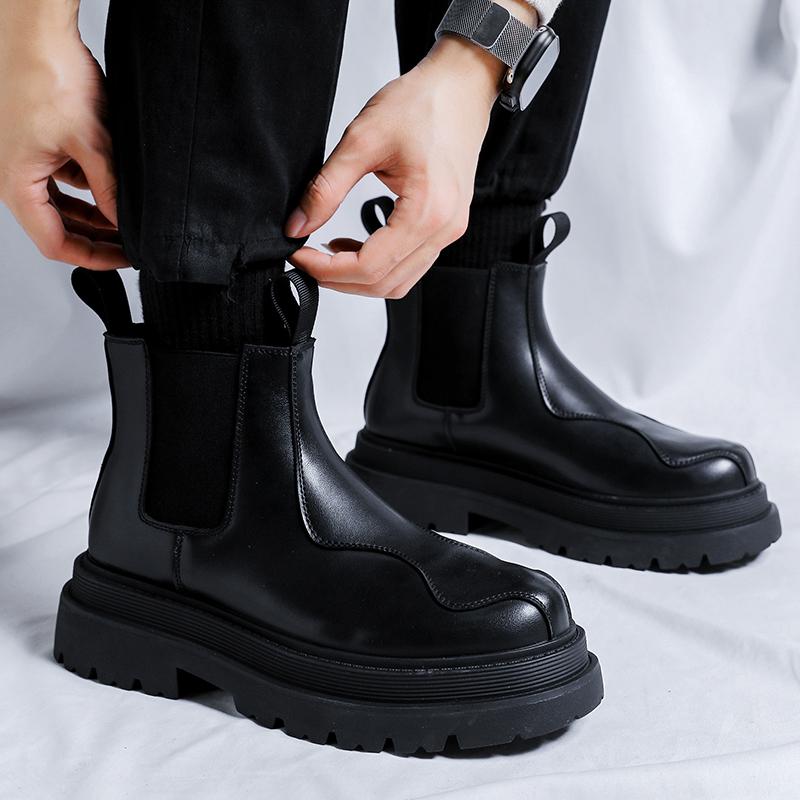 Vysoce kvalitní módní pánské platformové vojenské boty Stylová pánská obuv Vysoké podpatky Pánské ležérní boty Pravá kůže Pánská obuv