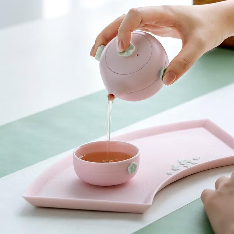 Wanqiantang Ceramic Kung Fu Tea Set - Early Spring Cherry Blossom Pink