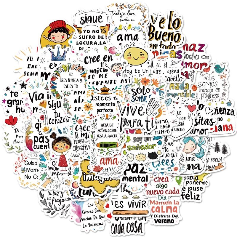 10/30/50PCS Kawaii Colorful Spanish Sticky PVC Sticker Aesthetic Stationery DIY Decoration Scrapbooking School Supplies for Kids