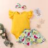 Newborn Infant Baby Girls Fly Sleeve Romper Floral Skirt Hairband Outfits Sets