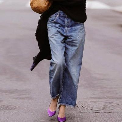 Women's Fall Mid-waist Loose Jeans Straight Casual Nine-minute Pants