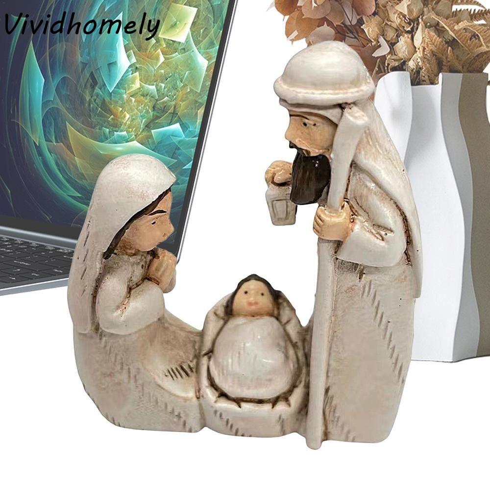 Elegante Niedliche Jesus Geburt Skulptur Dekorative Cartoon Weihnachtskrippe Ornamente Stabile Religiöse Harzstatue Heimdeko