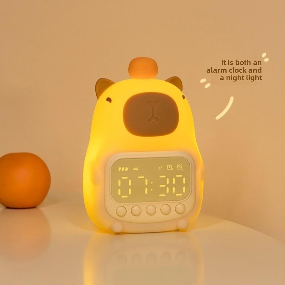 Cartoon Capybara Alarm Clock Silicone Bedside LED Clock Creative Capybara Night Light  Bedroom