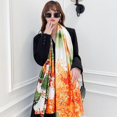 Simple Gradient Colour Oil Painting Ladies Air-conditioning Room Shawl Liqin Satin Silk Scarf